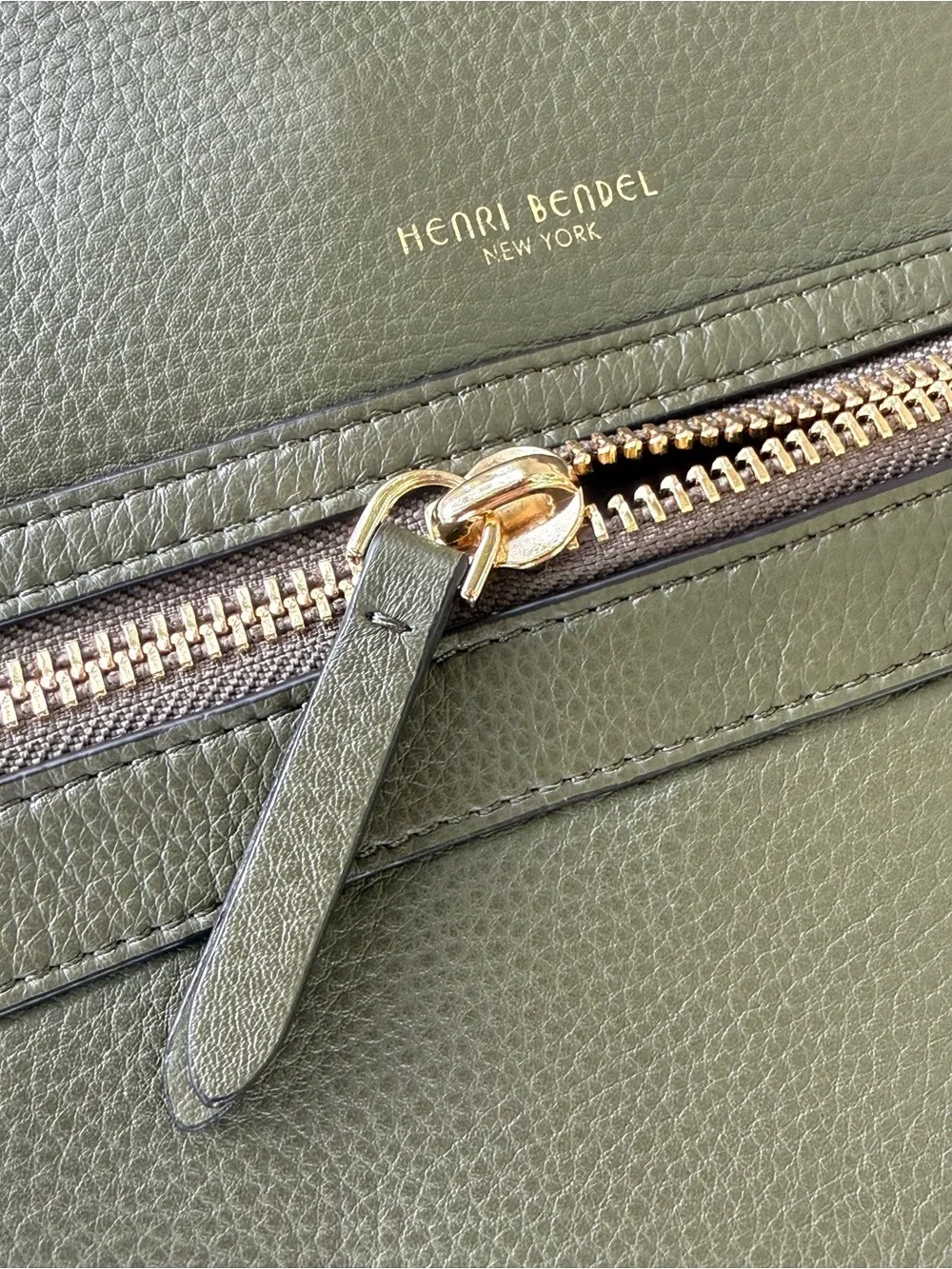 NWOT! Henri Bendel Olive Pebbled Leather Backpack with Gold Hardware